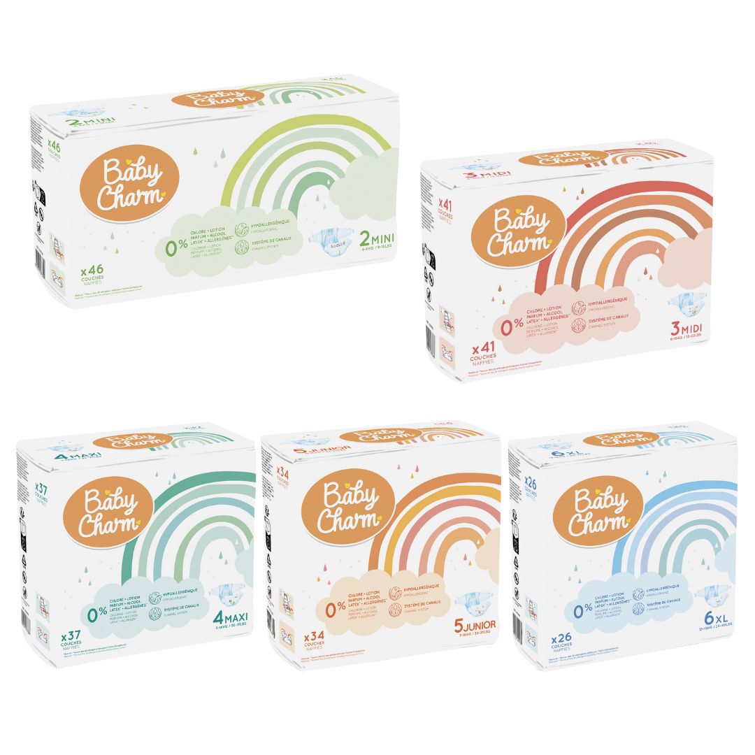 image Couches Méga Packs Baby-Charm Tailles 1, 2, 3, 4, 5, 6 (12 produits)